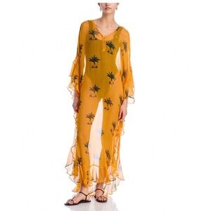 Coniglio Palm Beach Marjorie Maxi Caftan Dress Orange Palm Print OS NWT